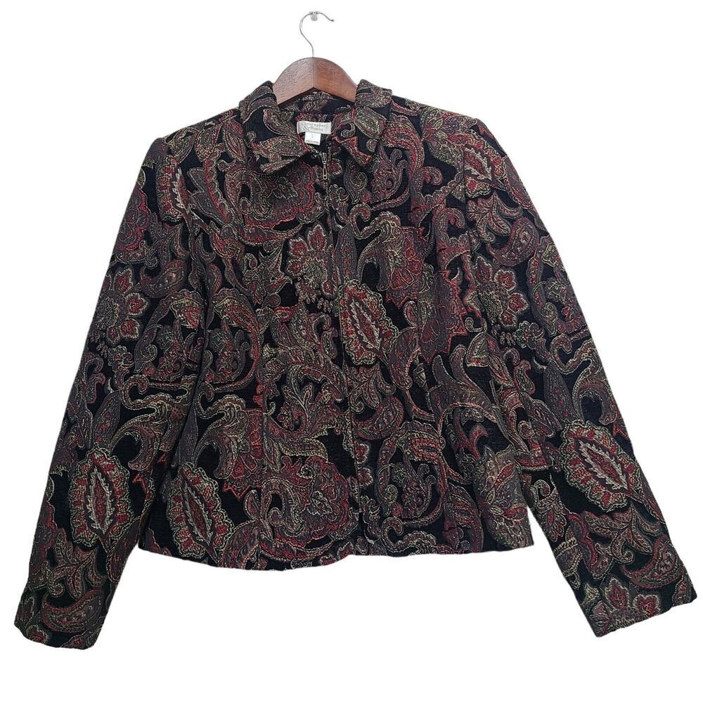 Christopher & Banks Womens Sz L Zip Up Long Sleeve Jacket  Tapestry Paisley